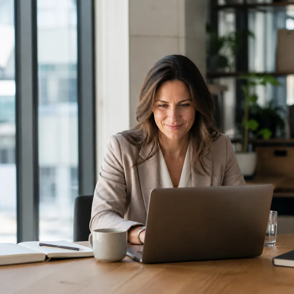An organiser reviewing campaign results on a laptop